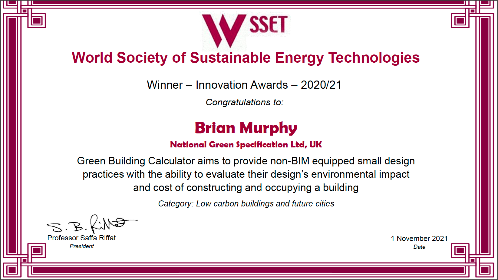 WSSET Certificate WIA 2020-21 Winner Brian Murphy