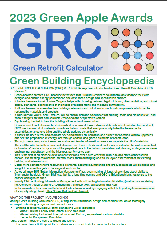 Green Retrofit Calculator GRC V1 Green Apple Awards 2023 Submission 1P